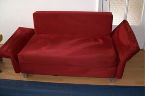 rotes Schlafsofa Alcantara nach Polsterreinigung