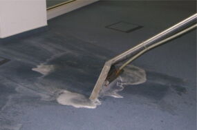 ein blauer Teppichboden wird sprühextraiert